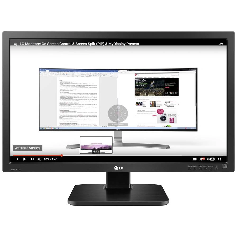 LG Electronics 24BK55WY-B LED zaslon 61 cm (24 palac) Energetska učinkovitost 2021 G (A - G) 1920 x 1200 piksel Full-HD+ 5 ms DVI, USB, VGA, DisplayPort, USB 2.0, utičnica za slušalice, audio slika