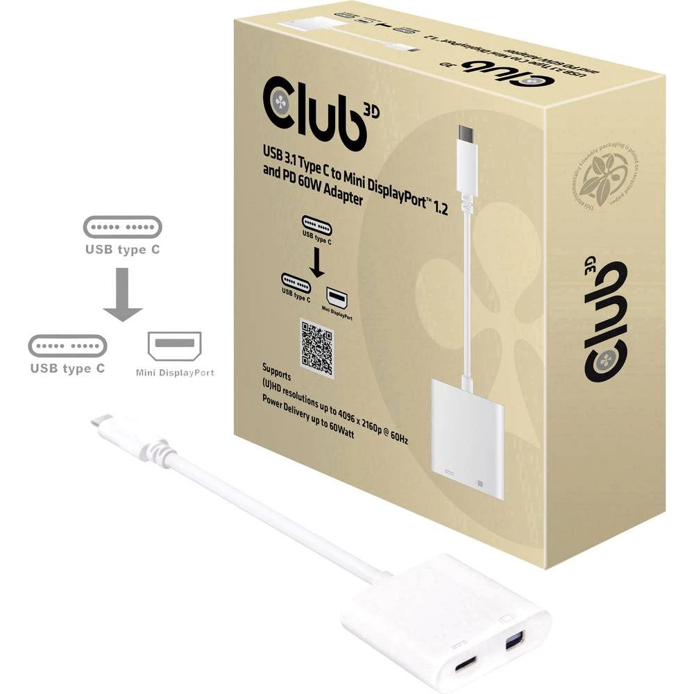 USB Adapter [1x Muški konektor USB-C™ - 1x Ženski konektor DisplayPort, Ženski konektor USB-C™] Bijela club3D slika