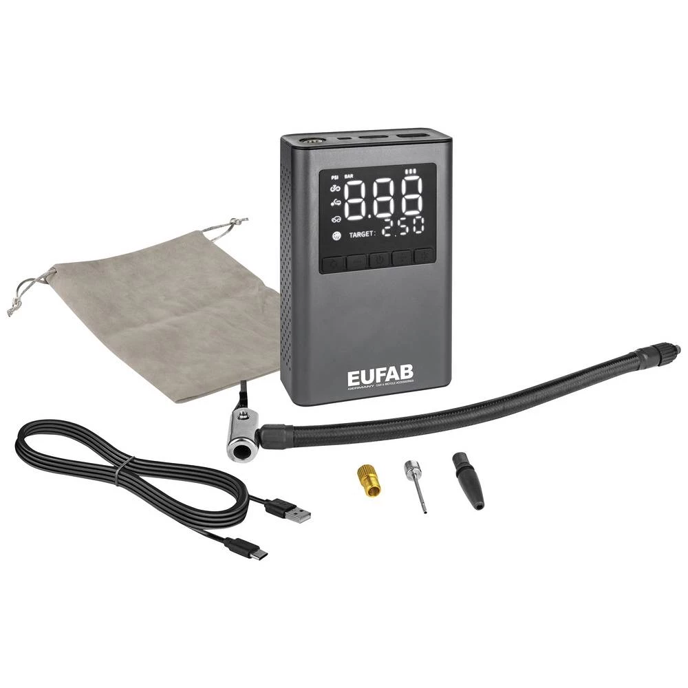 Eufab 21083 kompresor 8 bar s radnom svjetiljkom, spremnik/torba, digitalni prikaz slika