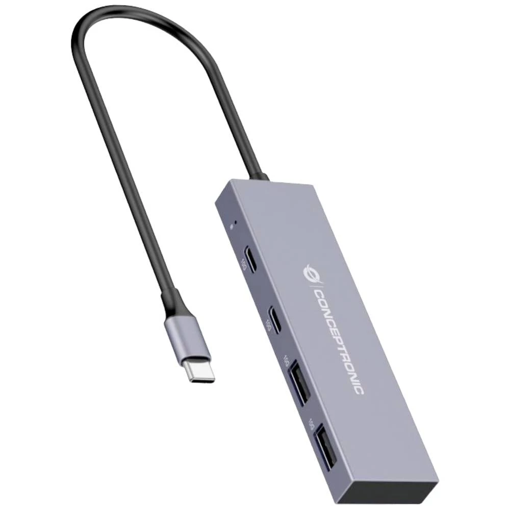 Conceptronic HUBBIES13G sučelje hub USB 3.2 Gen 2 (3.1 Gen 2) Type-C 10000 Mbit/s Grey Conceptronic HUBBIES13G 4 ulaza USB-C® (3.2 gen. 2) čvorište s više priključaka siva slika