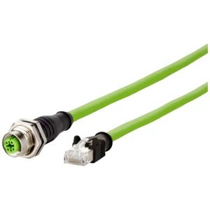 Metz Connect 142M4D25100 M12 mrežni kabel, Patch kabel CAT 5e S/UTP 10 m zelena PUR plašt, postojan na kiselinu, postojan na ozon, UV otporan, mogućnost korištenja za vuču, bez halogena, postojan n... slika