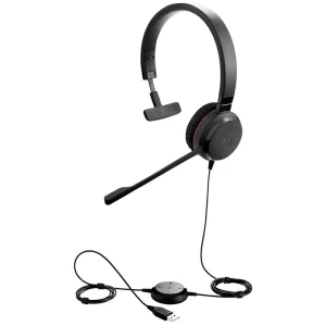 Jabra Evolve 20SE računalo On Ear Headset žičani mono crna smanjivanje šuma mikrofona slušalice s mikrofonom, kontrola glasnoće slika