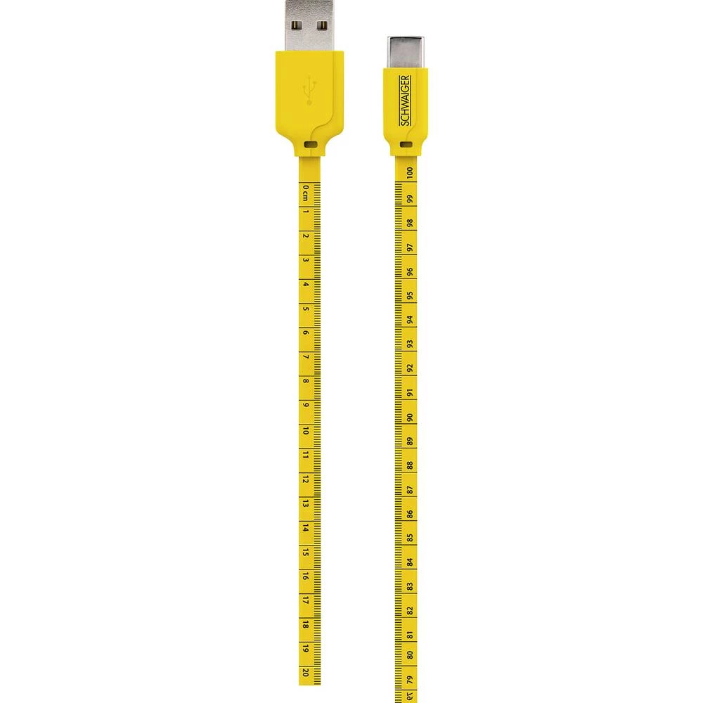 Schwaiger USB 2.0 priključni kabel [1x muški konektor USB 2.0 tipa a - 1x USB 3.1 muški konektor ac] 1.20 m crna, žuta s oznakom slika