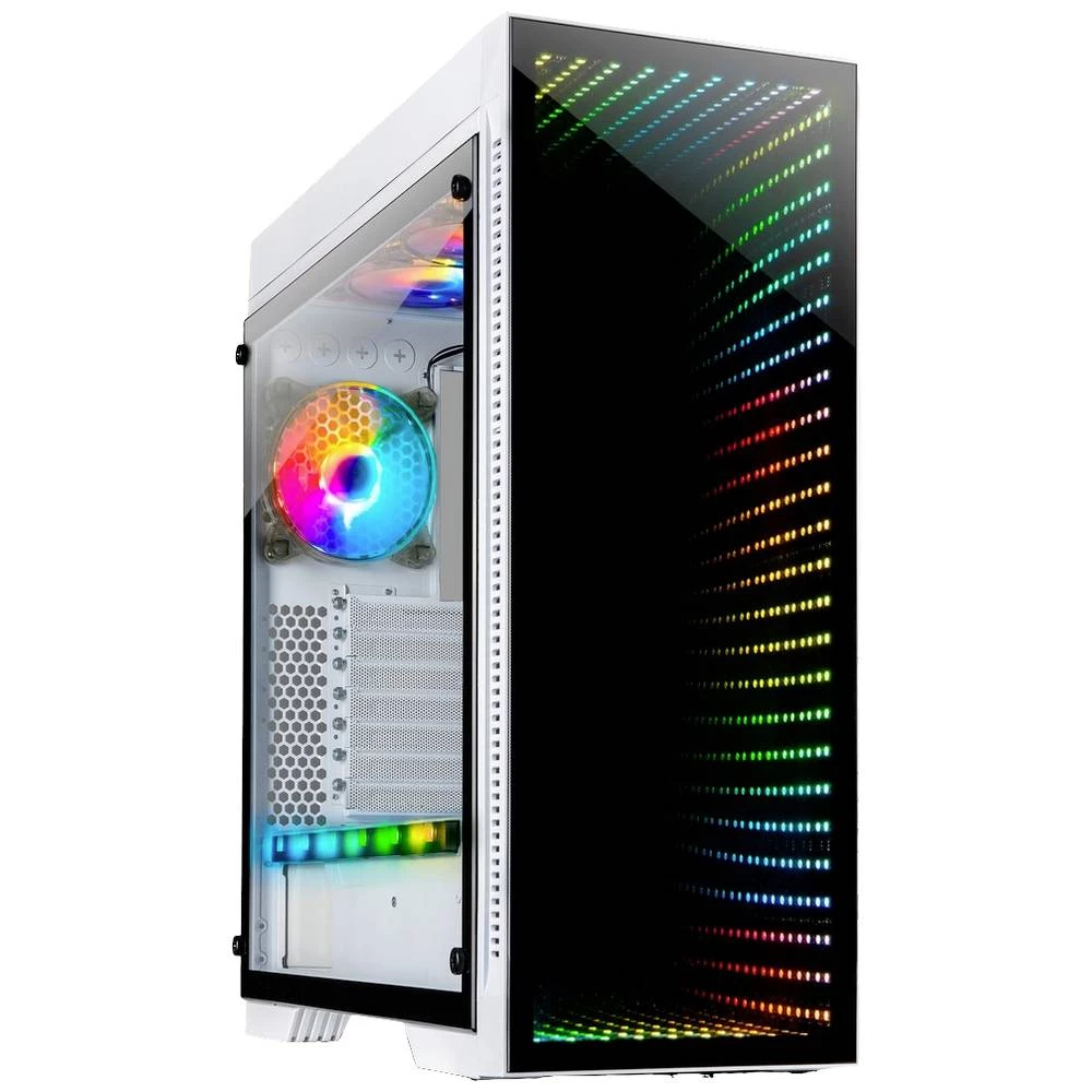 Inter-Tech X-908 Infini2 Midi-RGB midi-tower kućište za igraće računalo bijela filter prašine, integrirana rasvjeta, bočni prozor slika