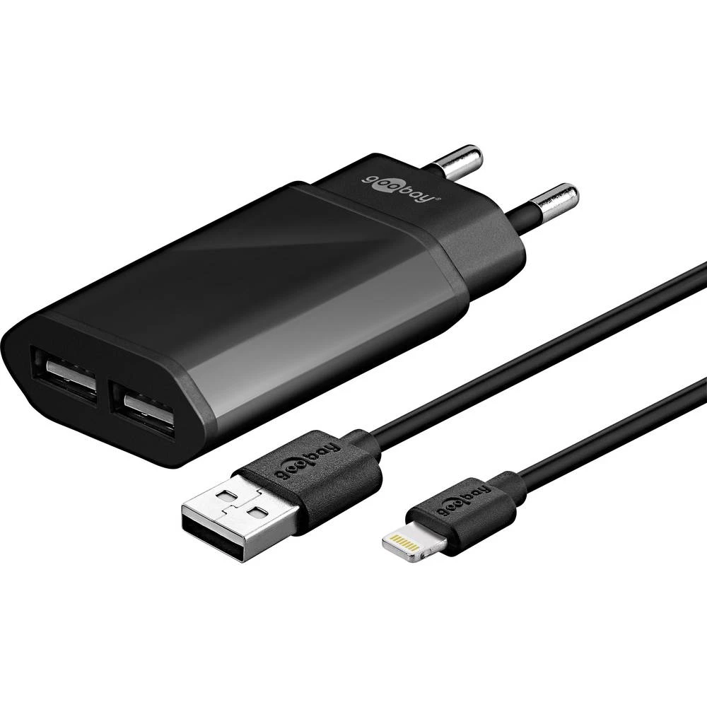 Goobay Slim 45843 USB punjač Utičnica Izlazna struja maks. 2400 mA 2 x Ženski konektor USB 2.0 tipa A, Muški konektor Apple Dock slika