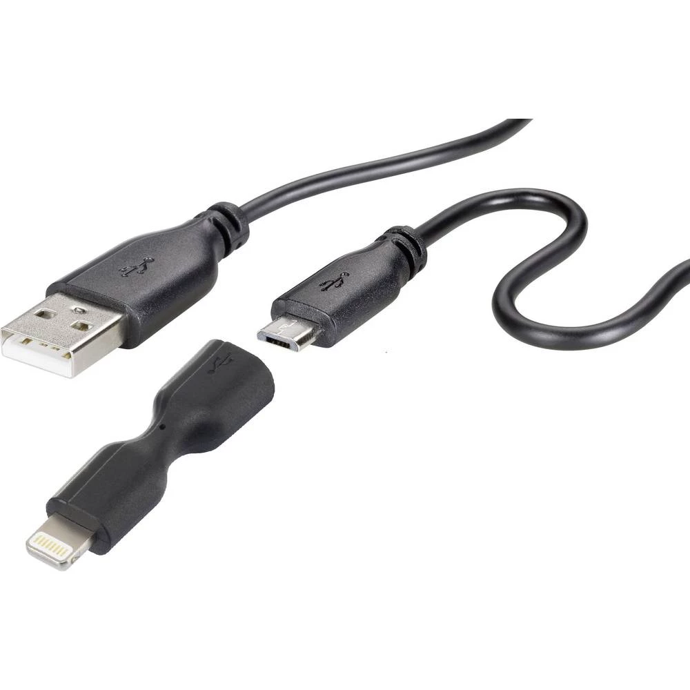 Renkforce SuperSoft 2-u-1 spojni kabel A / Micro-B + munja crna 1 m slika