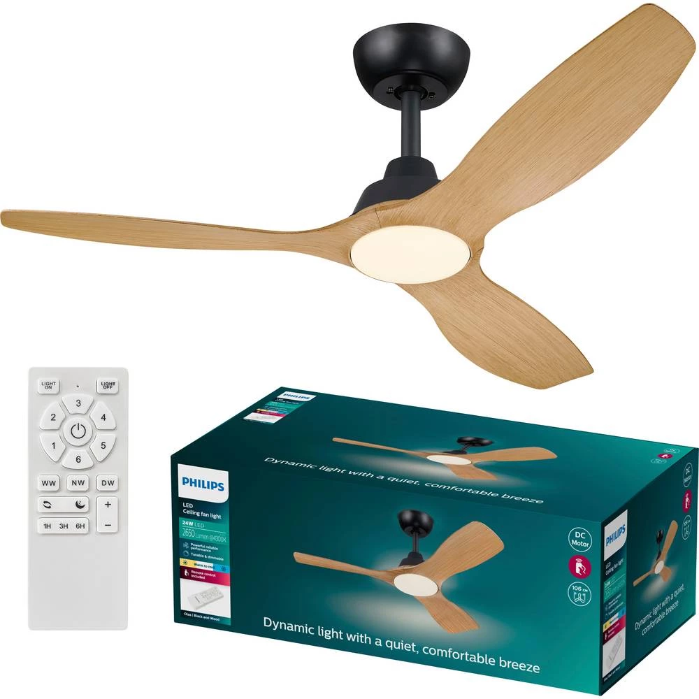 Philips LED Olas stropni ventilator 30 W (Ø x V) 1320 mm x 310 mm crna sa daljinskim upravljačem, mogućnost prigušivanja slika