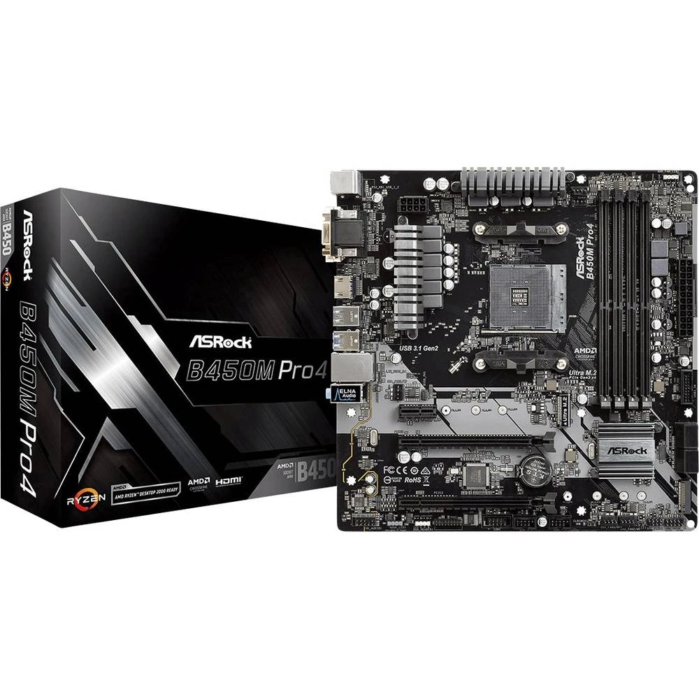 Matična ploča ASRock B450M-Pro4 Baza AMD AM4 Faktor oblika ATX Set čipova matične ploče AMD&reg; B450 slika