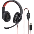 Slušalice USB Stereo, Sa vrpcom Hama HS-USB400 Preko ušiju Crna/crvena slika