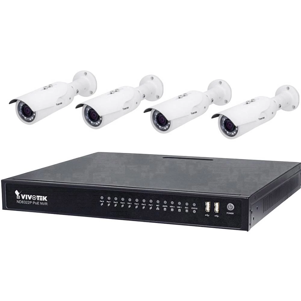 LAN IP-Set sigurnosne kamere 8-kanalni Sa 4 kamere 1920 x 1080 piksel Vivotek ND8322P+IB8369Ax4pcs slika