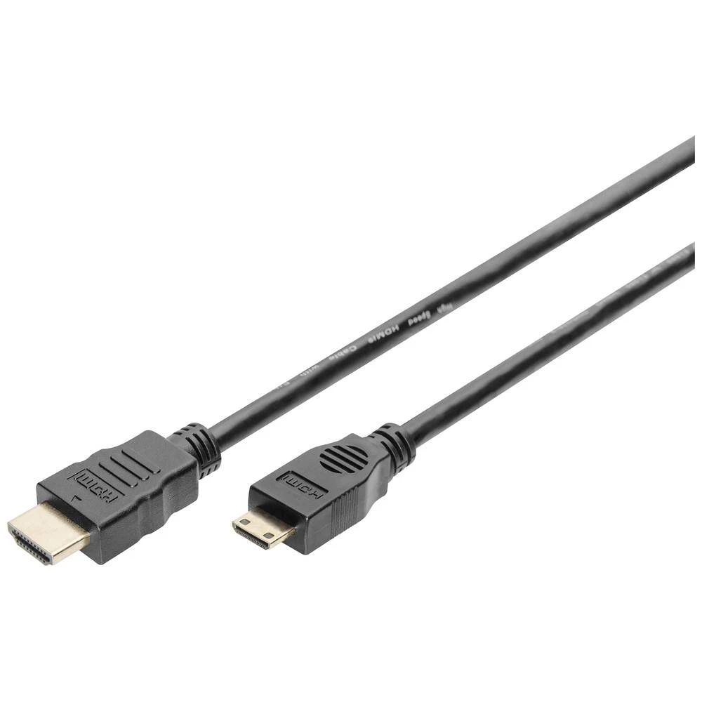 Digitus HDMI priključni kabel HDMI Mini C utikač, HDMI A utikač 2.00 m crna DB-330106-020-S high speed HDMI sa eternetom, audio povratni kanal (arc), fleksibilan, zaštićen s folijom, pletena zaštit... slika