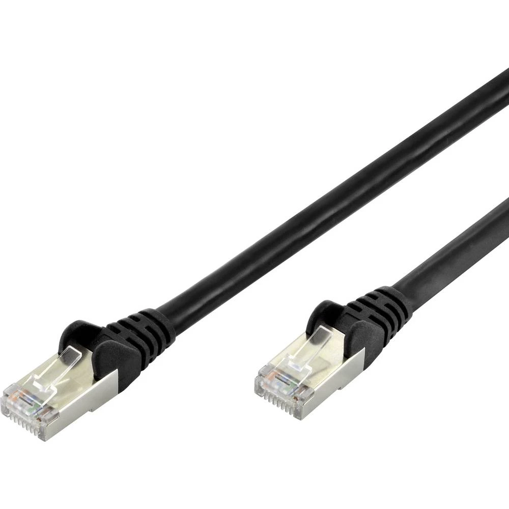 LAN (RJ45) Mreža Priključni kabel CAT 6A S/FTP 2 m Crna Vatrostalan, Zaštićen s folijom, Pletena zaštita, Sa zaštitom, Bez halog slika