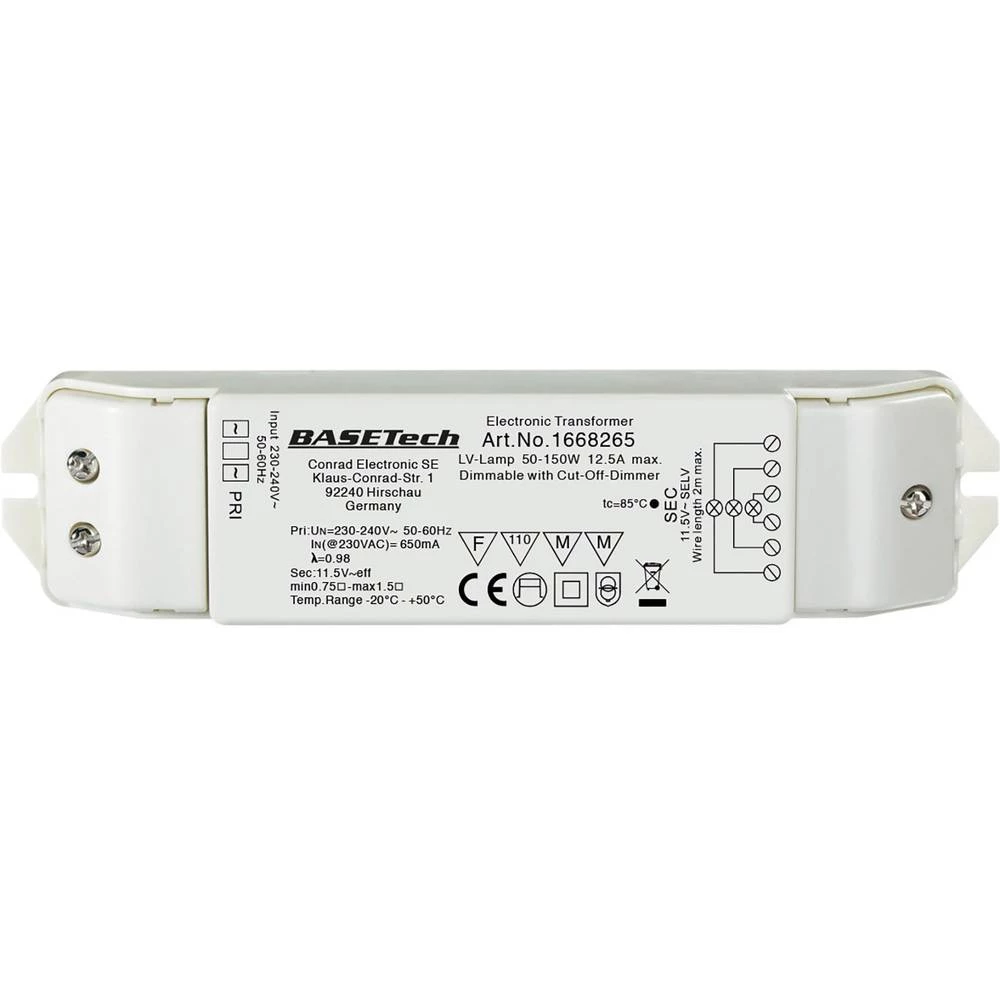 Halogeni transformator Basetech BT-1668265 12 V 50 - 150 W Prigušivanje sa sektorskim prigušivačem slika