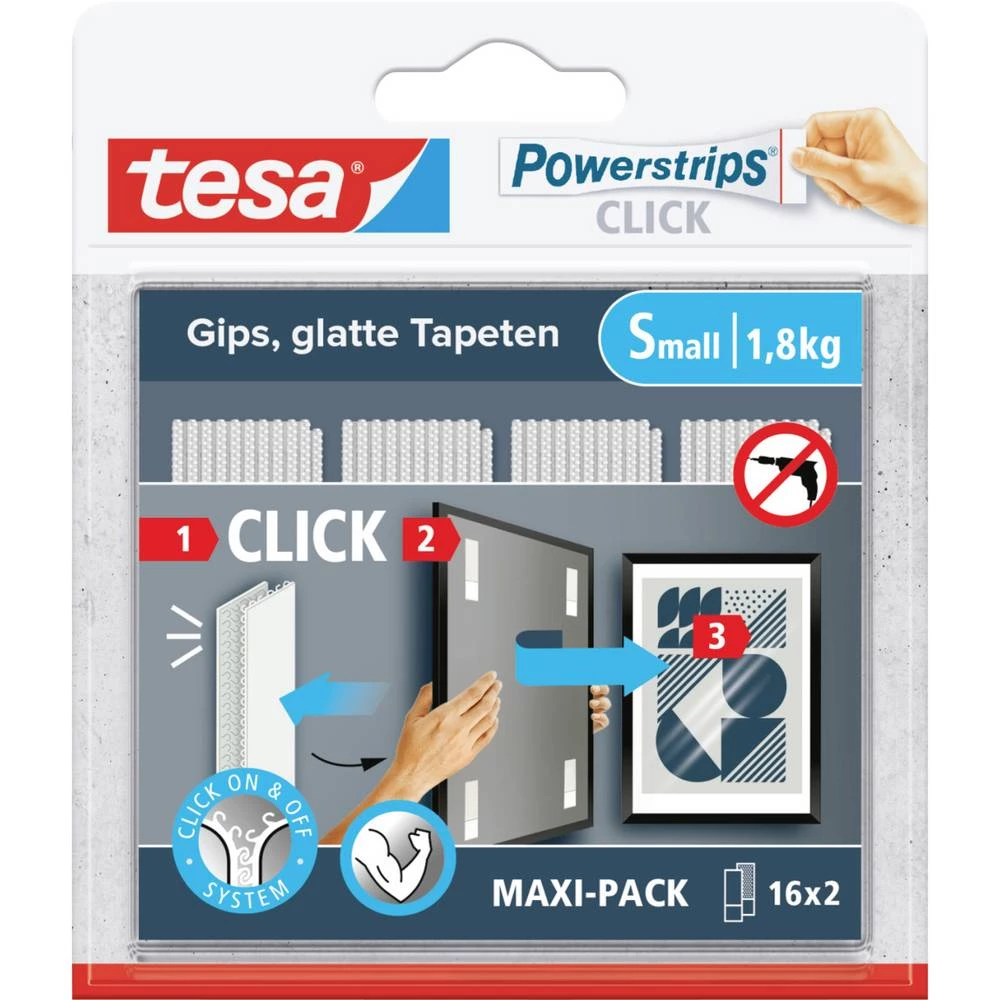 tesa Powerstrips CLICK Mali 16x 2 komada (D x Š) 60 mm x 20 mm  Sadržaj: 16 Par slika