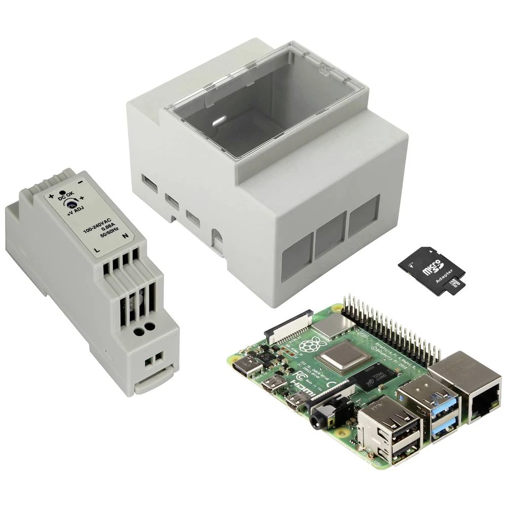 Joy-it DIN-Hutschienen-Kit Pi4 Raspberry Pi® 4 B 4 GB 4 x 1.5 GHz uklj. DIN kućište, uklj. napajanje DIN tračnice, uklj. slika