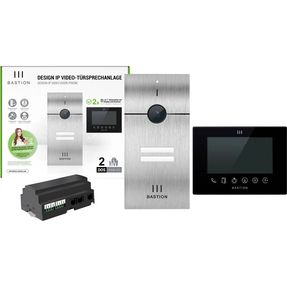 Bastion BA.KIT.DOS.INOX.BLK video portafon za vrata lan vanjska jedinica, unutarnja jedinica 2 obiteljske kuće plemeniti slika