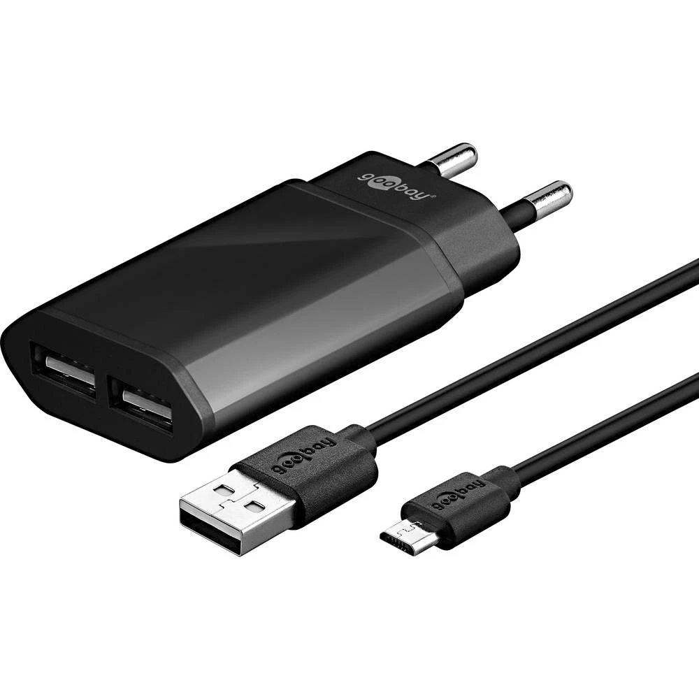 Goobay Slim 45845 USB punjač Utičnica Izlazna struja maks. 2400 mA 2 x Ženski konektor USB 2.0 tipa A, Muški konektor Micro USB slika