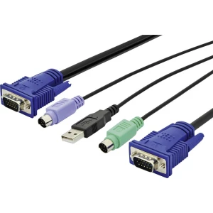 KVM Priključni kabel [1x Muški konektor VGA - 2x Muški konektor PS/2, Muški konektor USB 2.0 tipa A, Muški konektor VGA] 5 m Crn slika