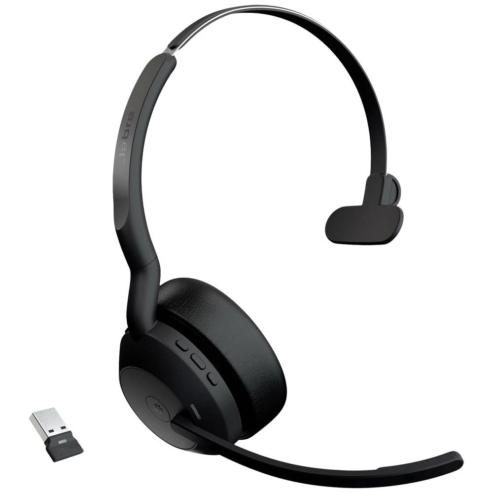 Jabra Evolve2 55 MS telefon On Ear Headset Bluetooth® mono crna poništavanje buke, smanjivanje šuma mikrofona slušalice slika
