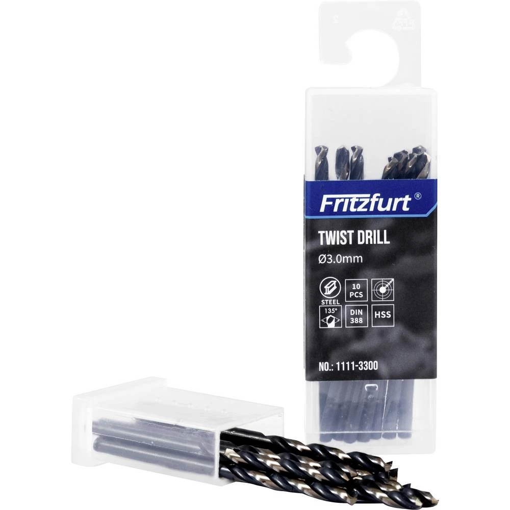 FRITZFURT 1111-3300 HSS-G metal-spiralno svrdlo 10-dijelni 3 mm Ukupna dužina 61 mm otporan na koroziju DIN 338 cilinder slika