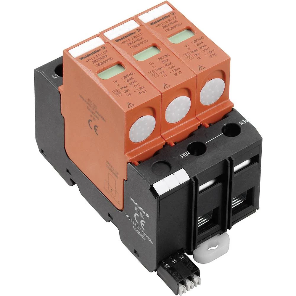 Odvodnik za prenaponsku zaštitu Zaštita od prenapona za: Razdjelni ormar Weidmüller VPU II 3 R LCF 280V/40kA 1352800000 20 kA slika