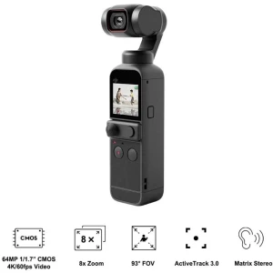 DJI Pocket 2 akcijska kamera 4K, Ultra HD, stabilizacija slike, integrirani 3-osni gimbal, mini kamera, usporeni tijek/vremenski odmak slika