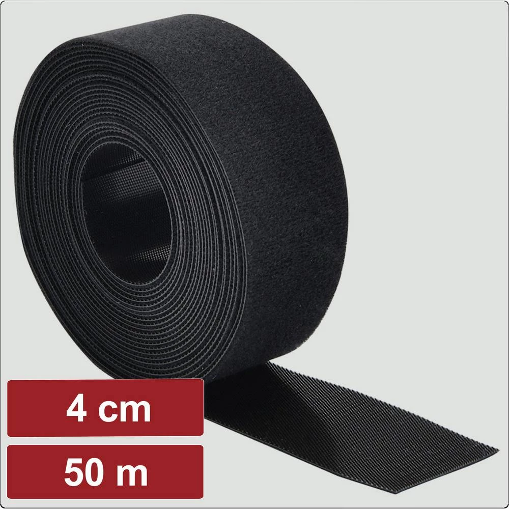 Electronic Garage EG25CA119 prianjajuća traka za povezivanje grip i mekana vunena tkanina (D x Š) 50 m x 4 cm crna 50 m slika