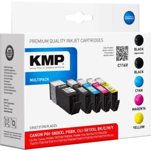 KMP Kombinirano pakiranje tinte Zamijena Canon PGI-580 XXL, CLI-581 XXL Kompatibilan Crn, Foto crna, Cijan, Purpurno crven, Žut slika