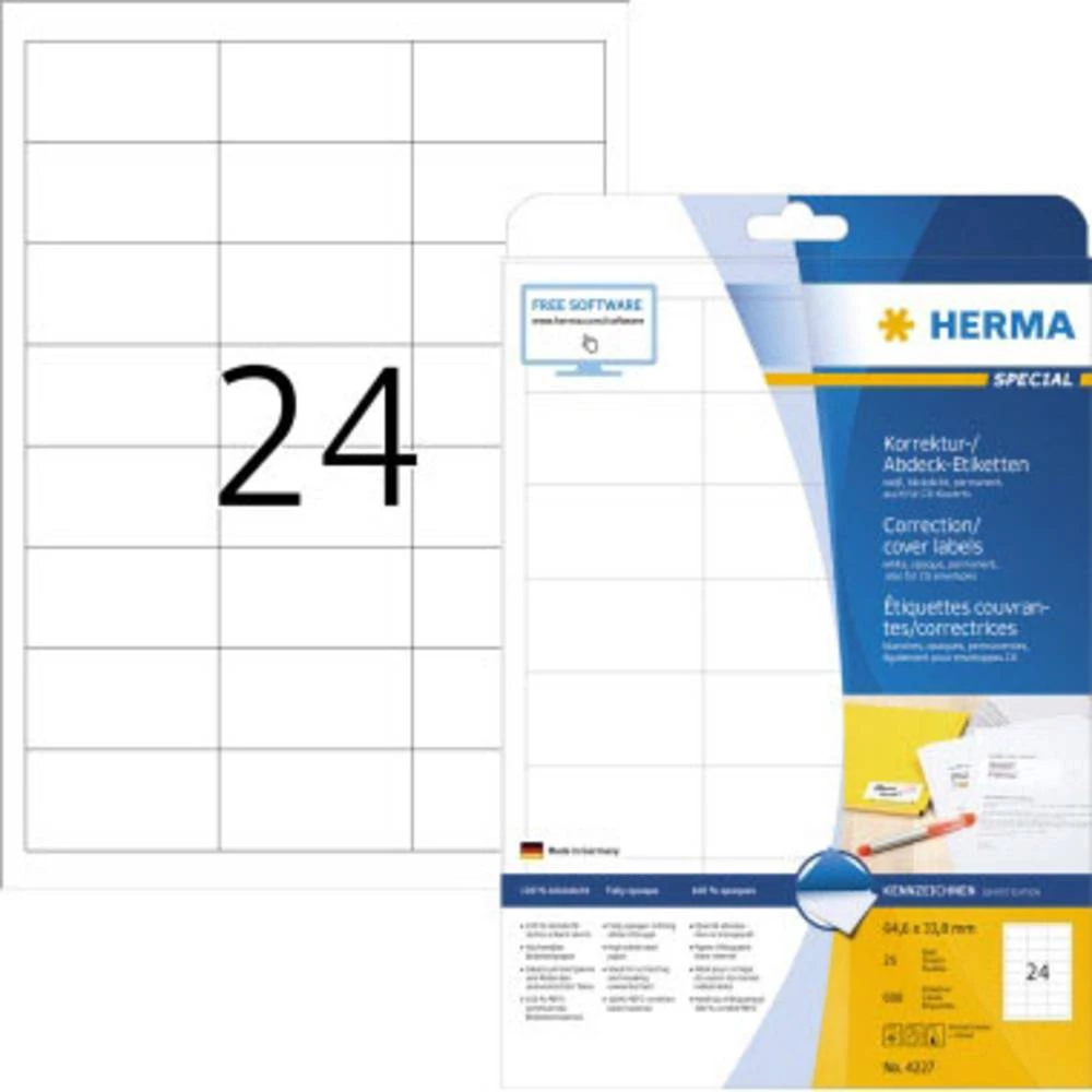 Herma 4227 Etikete (A4) 64.6 x 33.8 mm Mat papir Bijela 600 ST Trajno Korekturne naljepnice slika
