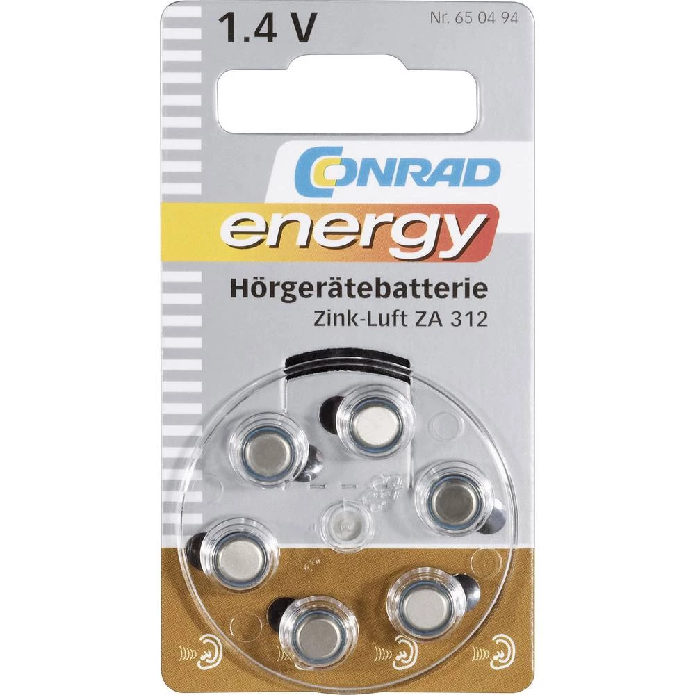 Conrad energy  gumbasta baterija ZA 312 cink-zračni 160 mAh 1.4 V 6 St. slika