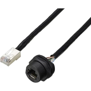 TRU COMPONENTS TC-E13T-FR5-PWF/MR6-NCA-0.5PV-JD RJ45 utičnica za stražnju montažu s žicom IP67 (navoj), kabel CAT5E, 0,5 slika