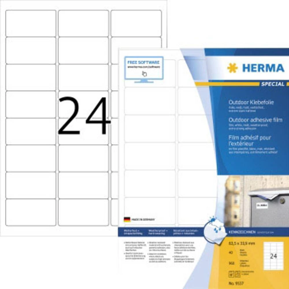 Herma 9537 Etikete (A4) 63.5 x 33.9 mm Mat film Bijela 960 ST Ekstra jako prianjanje Vrsta naljepnice slika