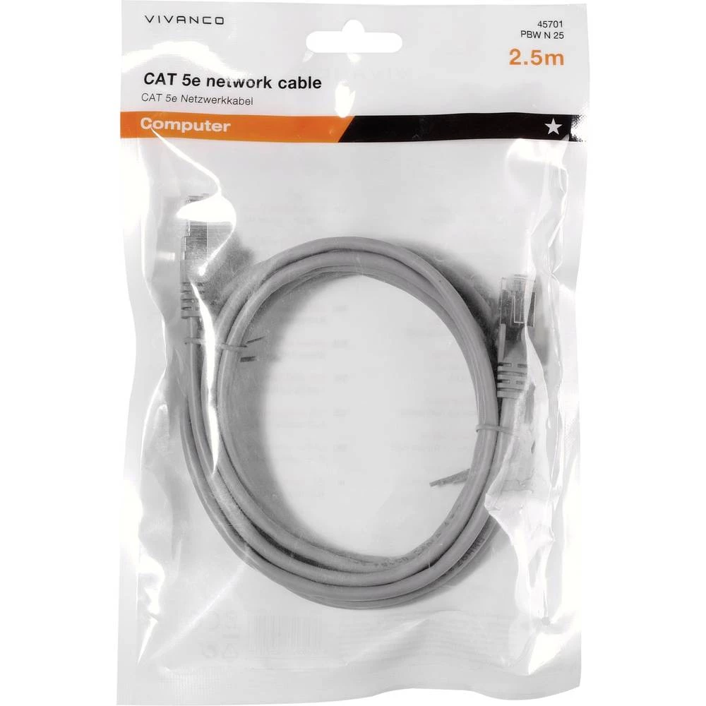 LAN (RJ45) Mreža Kabel CAT 5e 2.5 m Siva Vivanco slika
