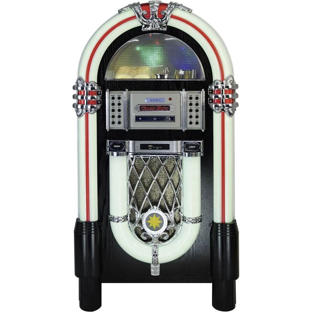 UKW CD radio Silva Schneider Jukebox 250 CD, Bluetooth, SD, USB Funkcija punjenja baterije, Svjetlo raspoloženja Šarena boja slika