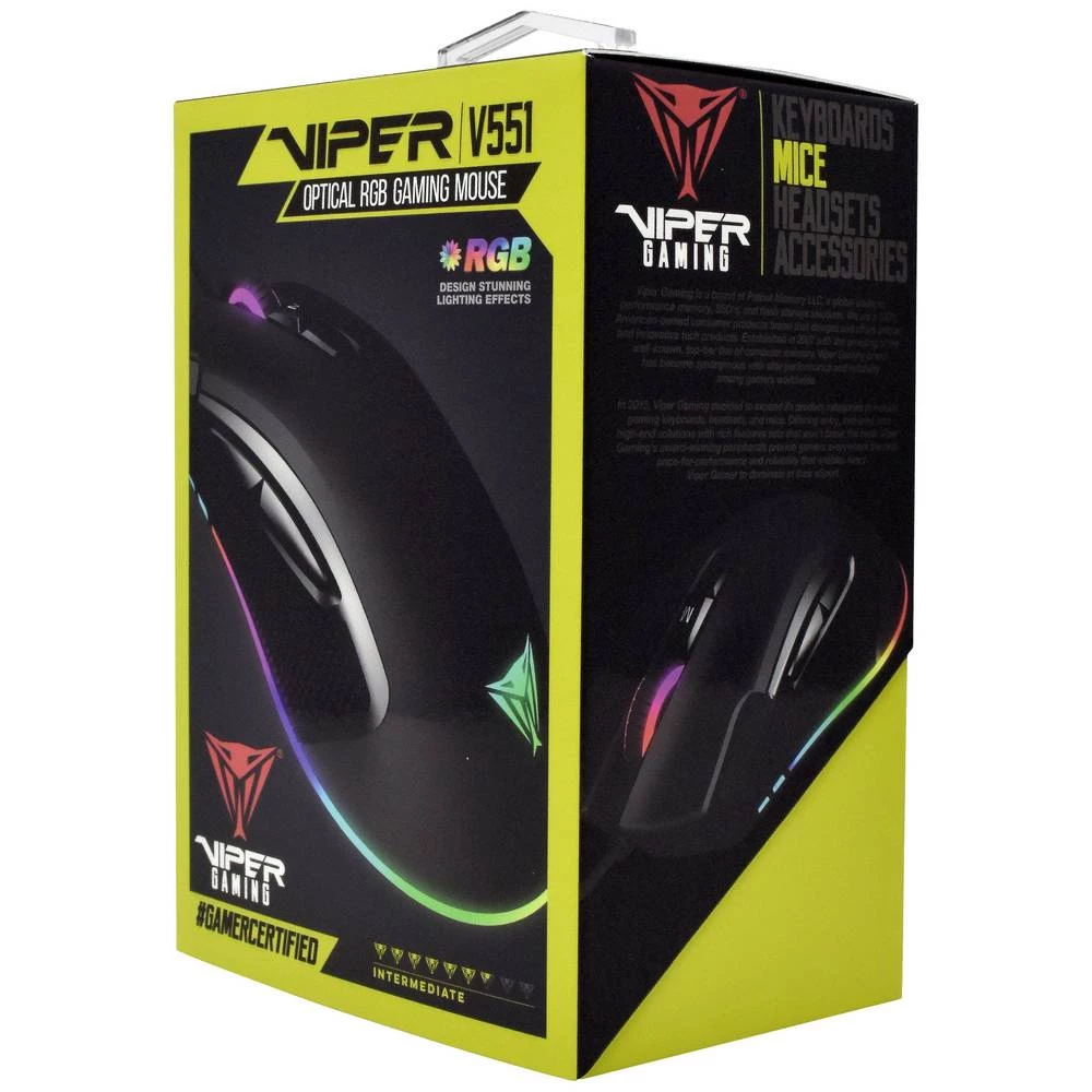 Viper PV551OUXK žičani igraći miš optički osvjetljen crna, RGB slika