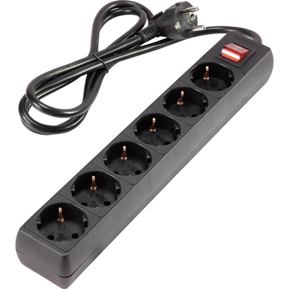 Razdjelna letva s prekidačem 6-struki Crna Utičnica Duljina kabela: 1.40 m Basetech 1593802 slika