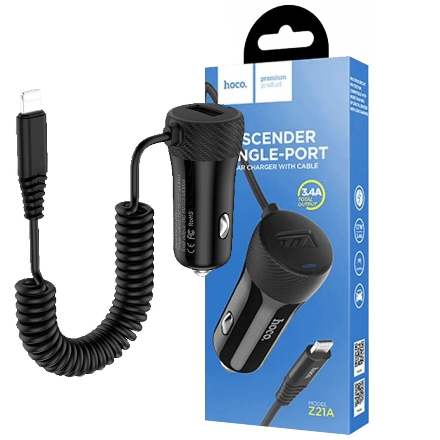 Auto punjač za Lightning kabelom, 1 x USB, 2.4 A max. slika