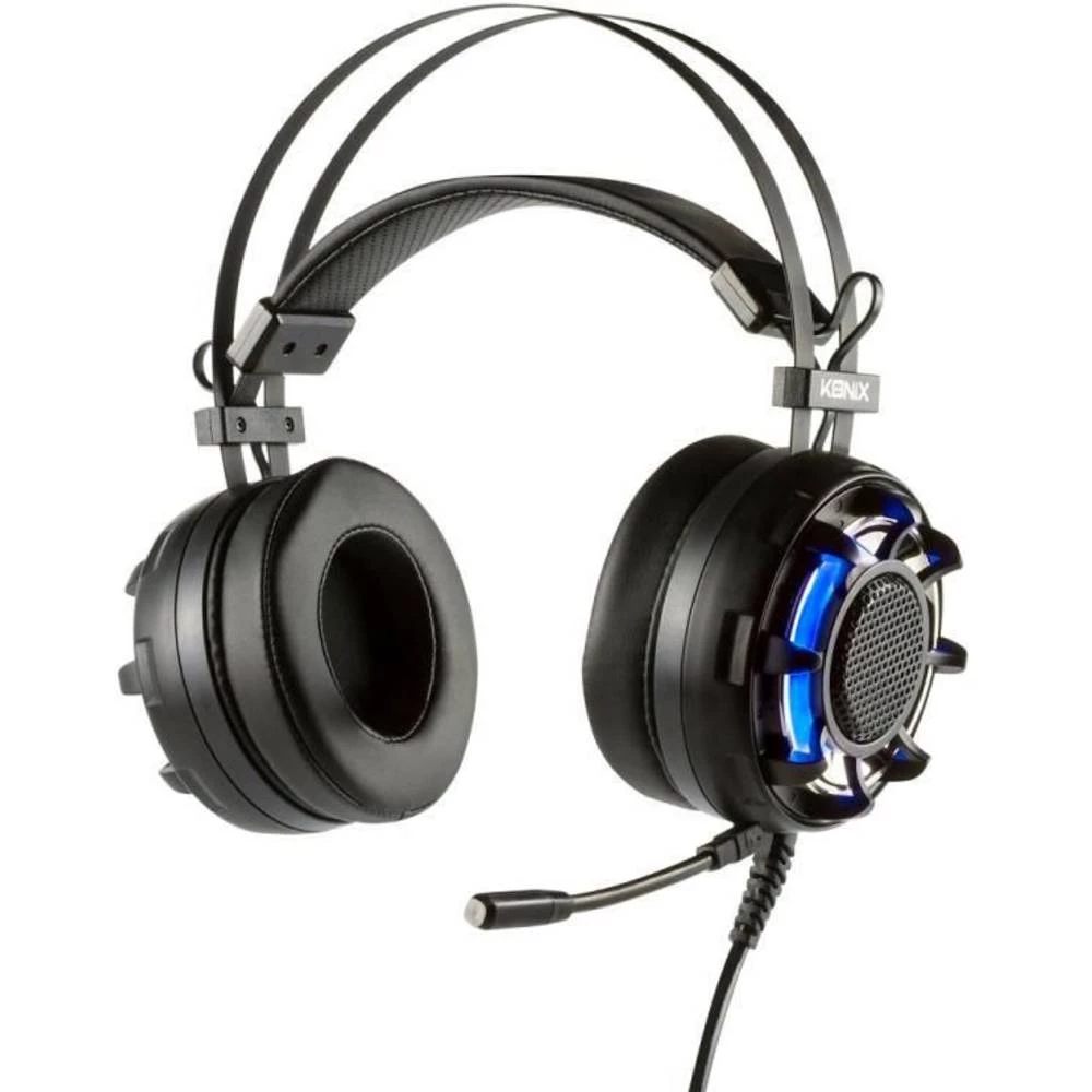 Igraće naglavne slušalice sa mikrofonom USB Sa vrpcom Konix PS-U800 Preko ušiju Crna, Plava boja slika