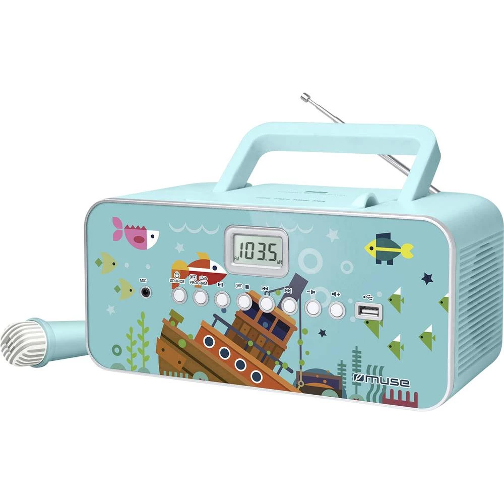 Dječji CD Muse M29KB CD, UKW, USB Uklj. mikrofon Tirkizna slika