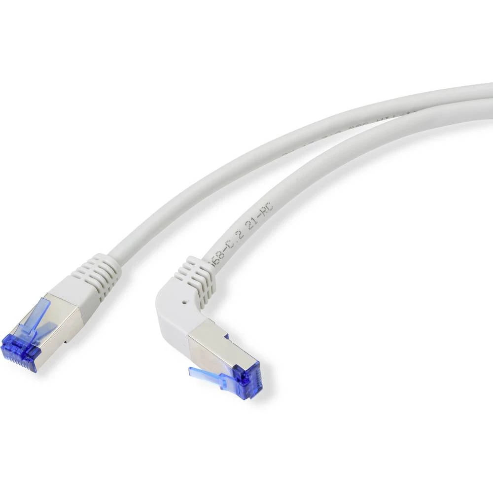 Renkforce RF-4892534 RJ45 mrežni kabel, Patch kabel cat 6a S/FTP 3.00 m siva 90° kutno prema dolje 1 St. slika