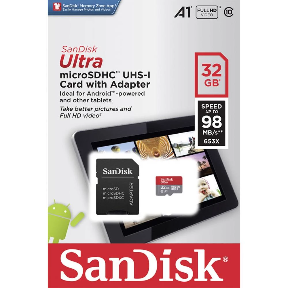 microSDHC-kartica 32 GB SanDisk Ultra™ Tablet Class 10, UHS-Class 1, UHS-I Uklj. SD-adapter, Standard izvedbe A1 slika