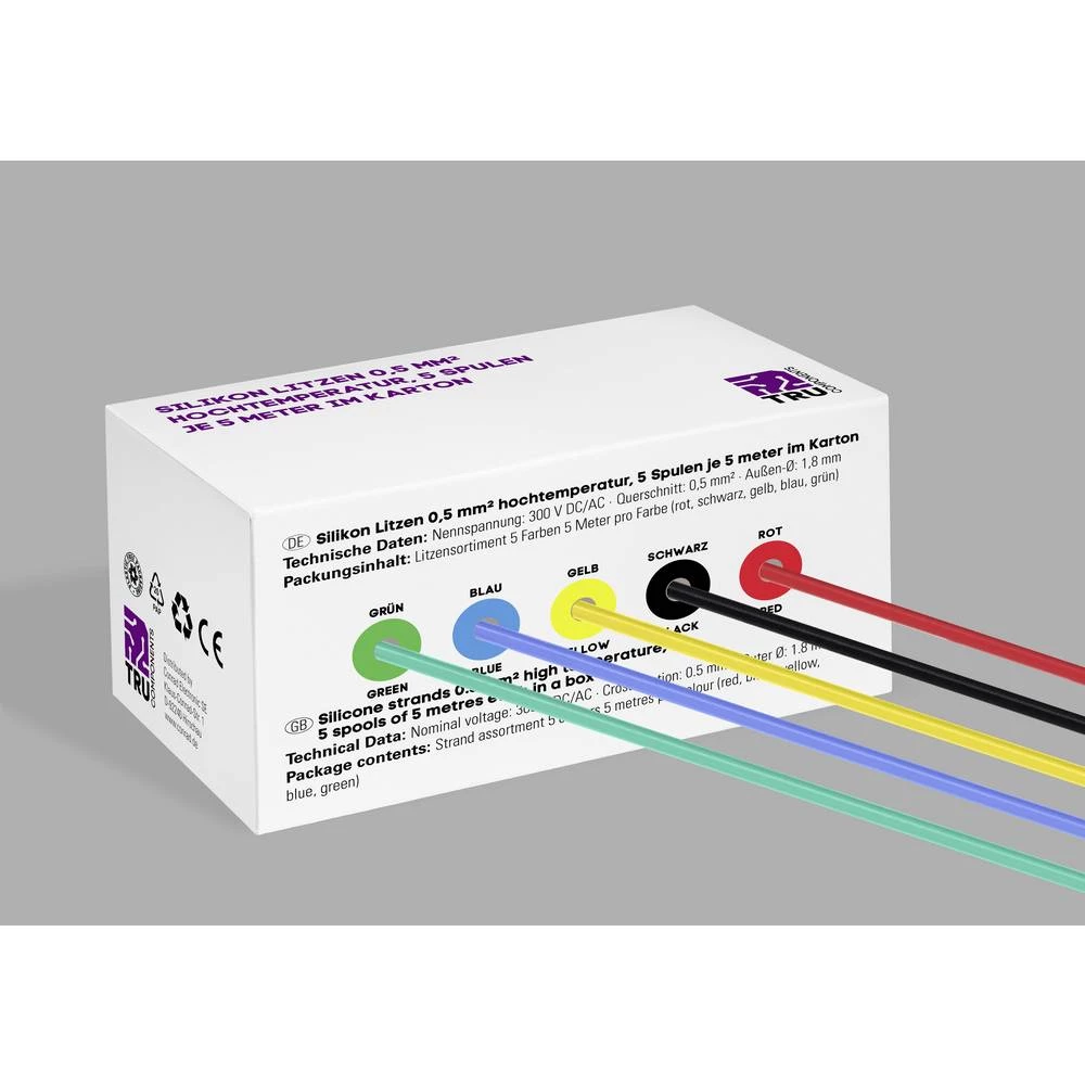 TRU COMPONENTS TC-14085028 silikonska žica 0.5 mm² crvena, crna, žuta, plava boja, zelena 1 Set slika