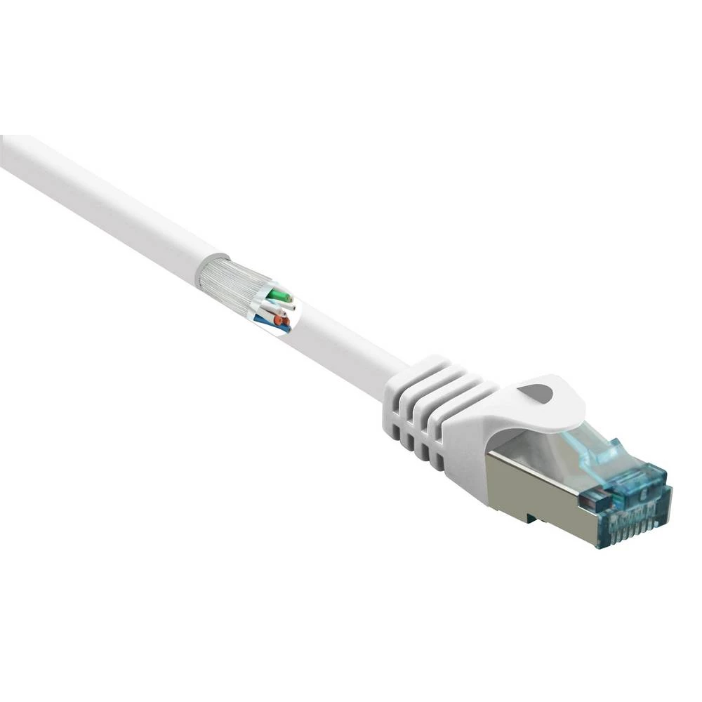 Basetech RJ45 BT-2270678 mrežni kabeli, patch kabeli cat 6a S/FTP 2.00 m bijela sa zaštitom za nosić, vatrostalan slika