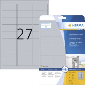 Herma 4222 etikete za nazivne pločica 63.5 x 29.6 mm poliesterska folija srebrna 675 St. trajno prianjanje  laserski pis slika