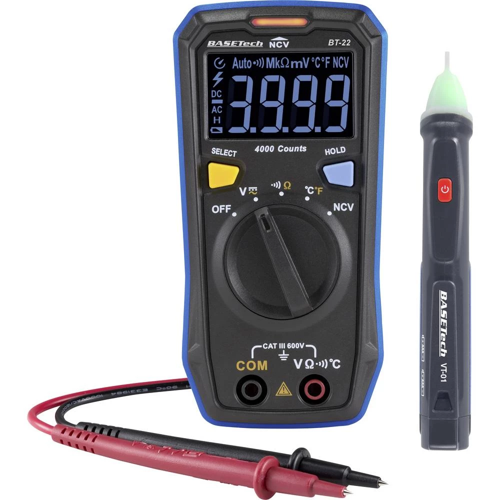 Basetech ručni multimetar digitalni uklj. ispitivač napona CAT III 600 V Zaslon (brojevi): 4000 slika