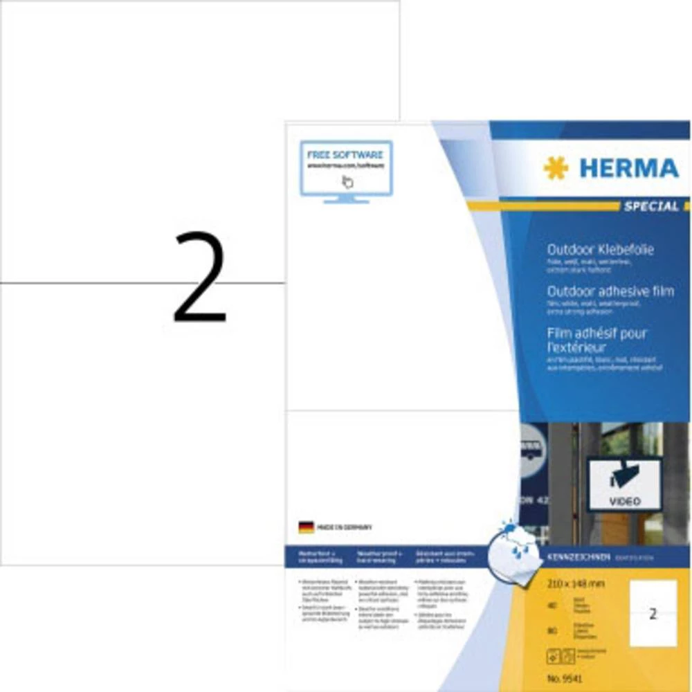 Herma 9541 Etikete (A4) 210 x 148 mm Mat film Bijela 80 ST Ekstra jako prianjanje Vrsta naljepnice slika