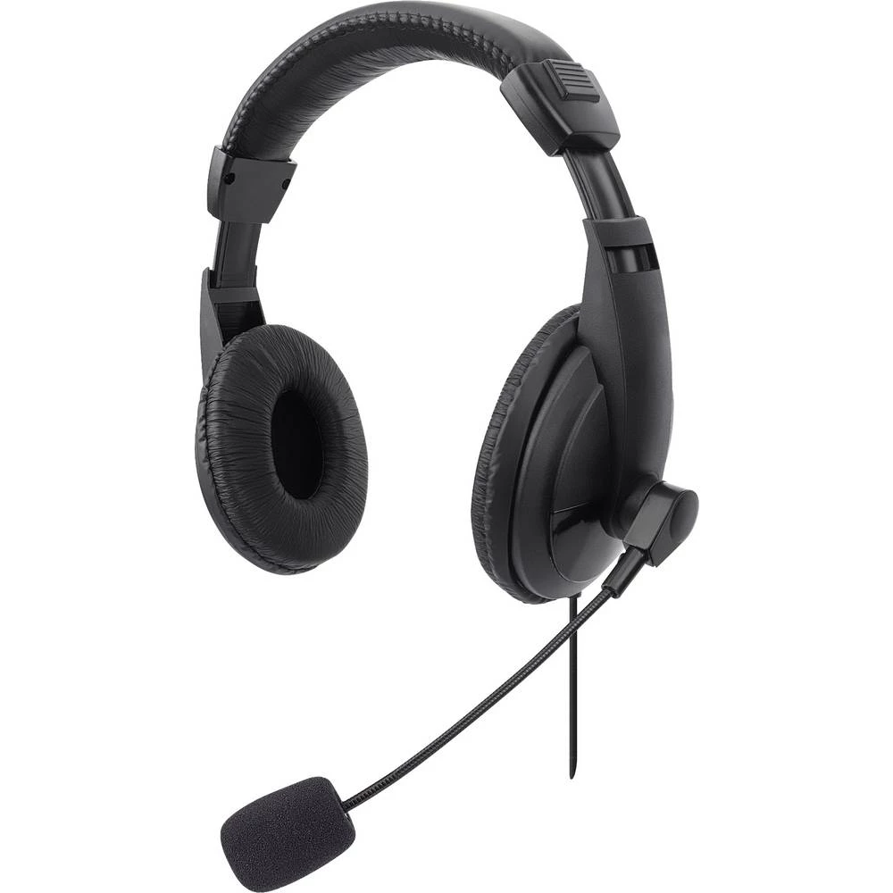 Manhattan Stereo USB-Headset Leicht Over-Ear kabelgebunden USB-A-Stecker Bedienelemente stereo slušalice USB sa vrpcom, stereo preko ušiju crna slika
