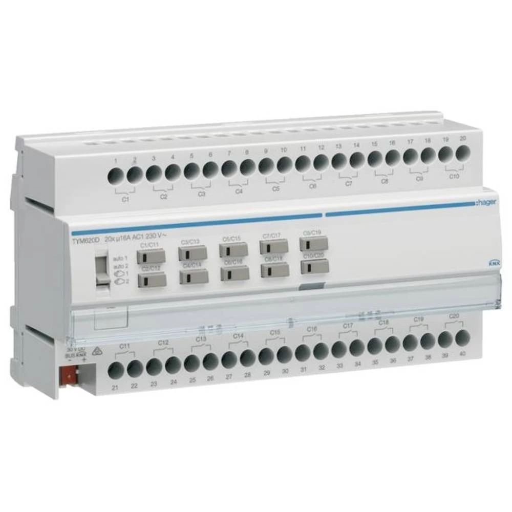 Prekidački/slijepi aktuator 20/10-struki KNX 16A C-opterećenje Hager TYM620D pokretač žaluzina TYM620D slika