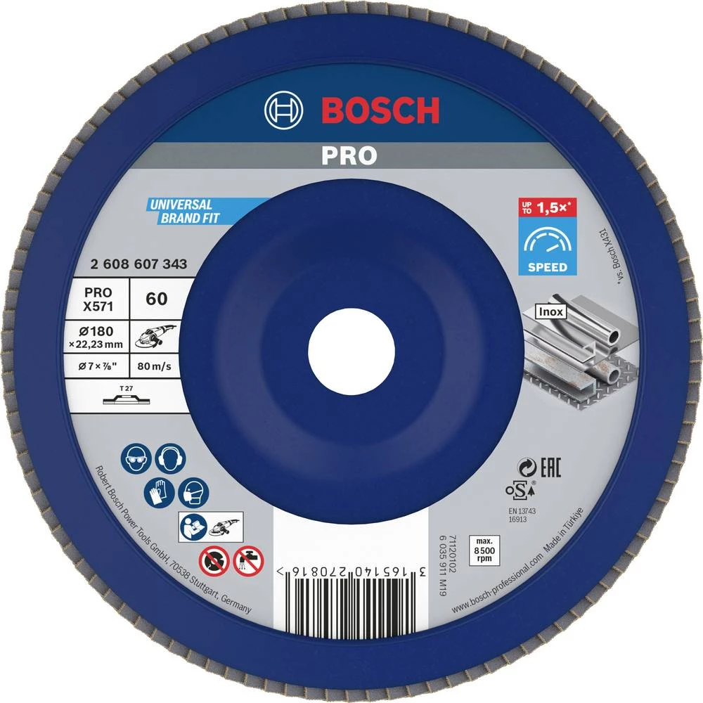 Bosch Accessories 2608607343 X571 lepezasta brusna ploča promjer 180 mm Promjer bušotine 22.33 mm Granulacija 60 čelik 1 slika