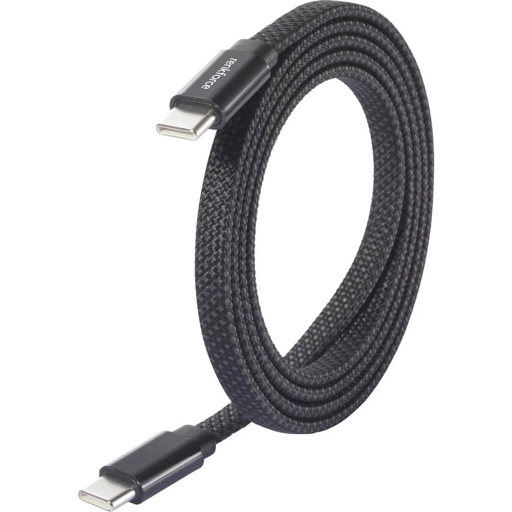 Renkforce USB kabel USB 2.0 USB-C® utikač, USB-C® utikač 1.50 m crna s magnetskim namotom RF-6871990 slika